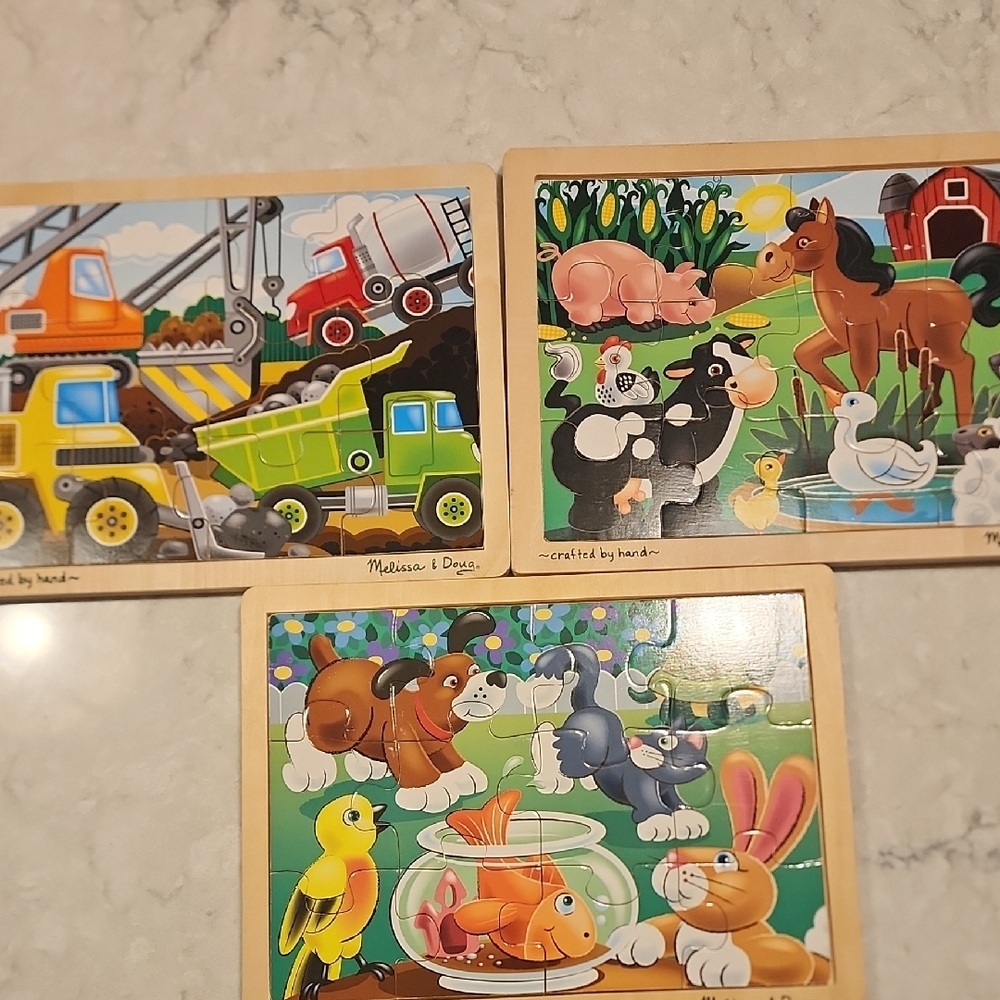 Melissa & Doug Wooden Animal and Construction Puzzles